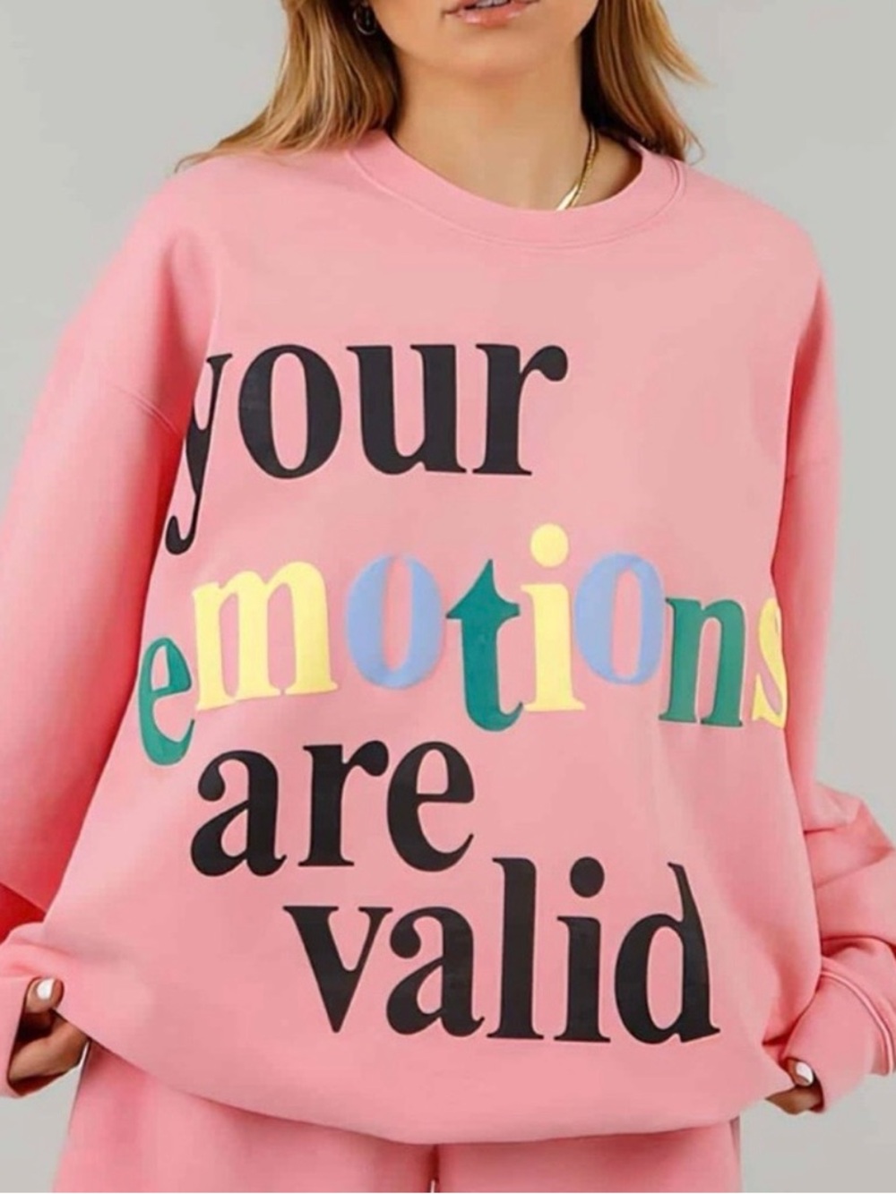 Revolve The Mayfair Group Emotions Are Valid Pink Crewneck Sweatshirt One Size